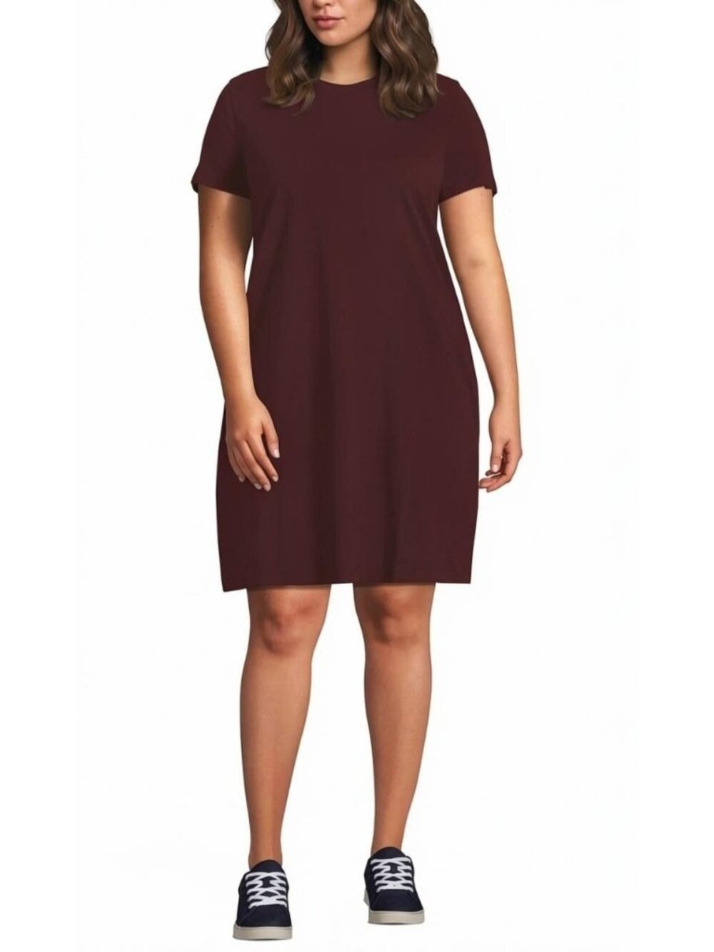 Lands' End Burgundy Soft Cotton T-Shirt Dress Summer Size 1X 16W-18W Plus Summer